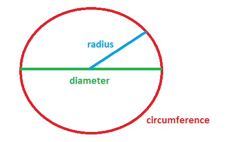 Diagram of diameter and radius of circle
