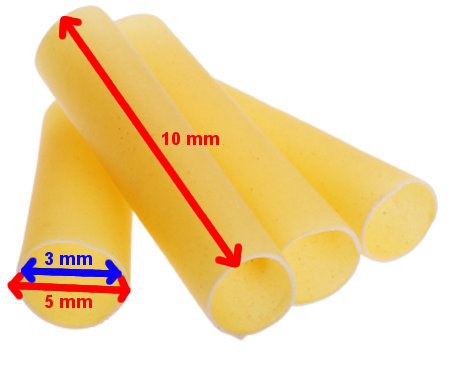Diagram of macaroni pasta dimensions